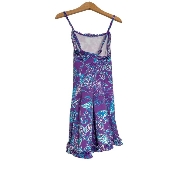 Lands End Girls Ruffle Bodice Tankini Top Wild Violet Tropical Floral Size 10 - Picture 2 of 10